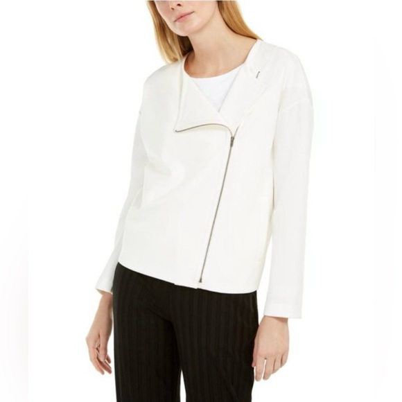 Eileen Fisher Cream Ivory Asymmetrical Moto Jacket Zipper | Women’s Size XL - Picture 1 of 12